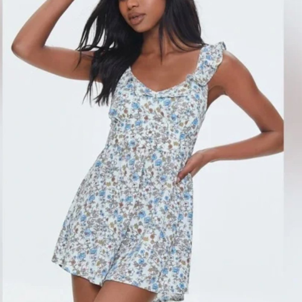 blue floral romper NEVER WORN
